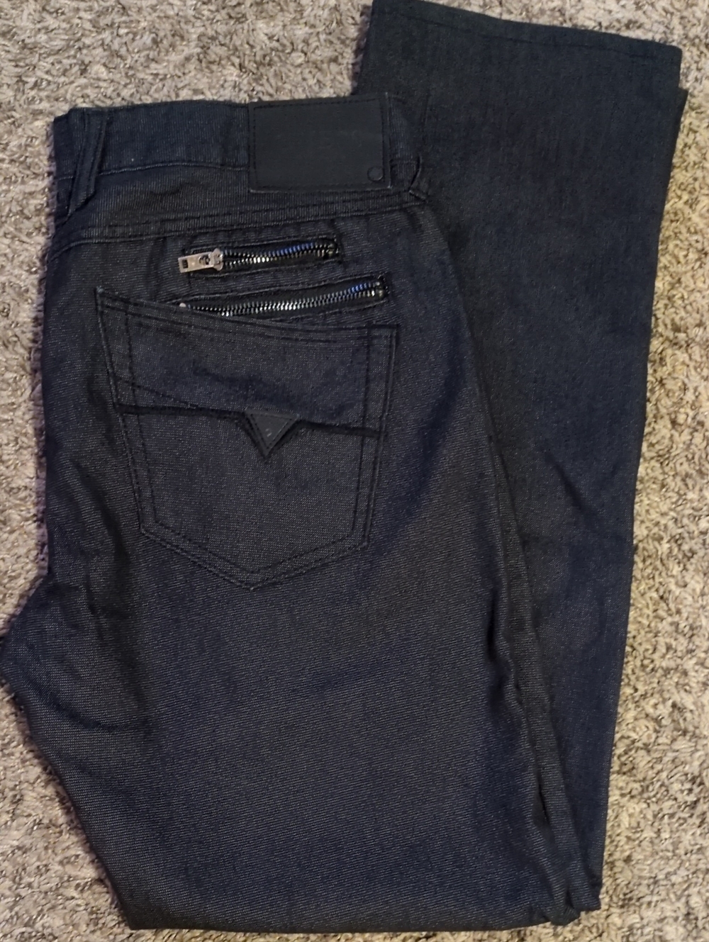 Guess Men's Black Slim Straight Jeans with Zip Pocket Detail